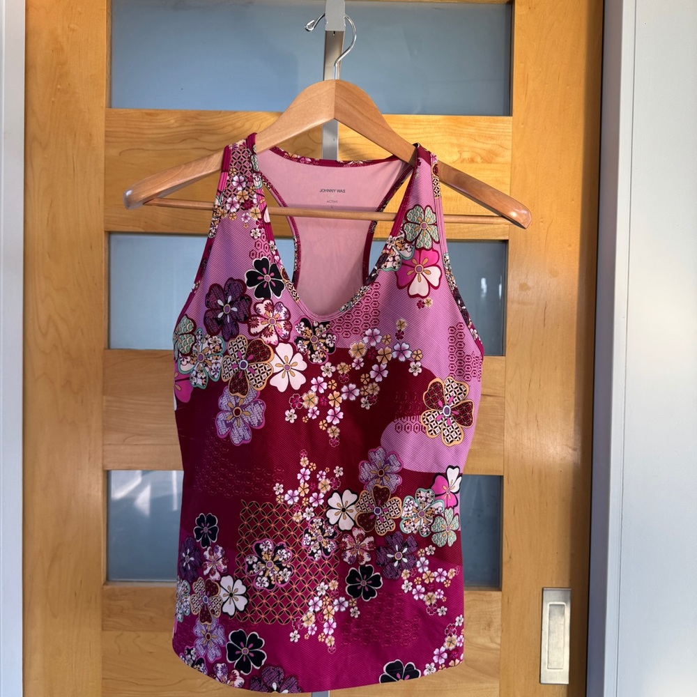 Johnny Was Floral Tank Top - Pink and Burgundy